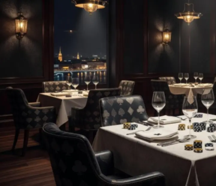 Sötét, elegáns budapesti étterem pókerasztal hangulattal